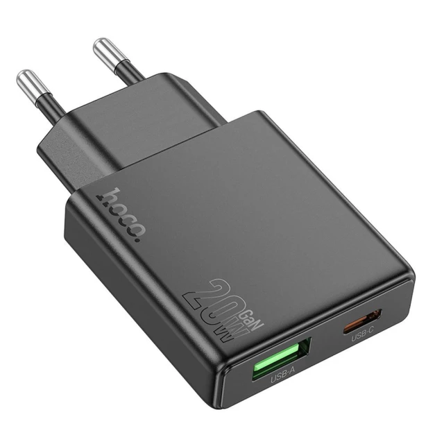 Мережевий зарядний пристрій Hoco N38 Slim USB-A + USB-C QC3.0 PD 20W Black (6942007659178)