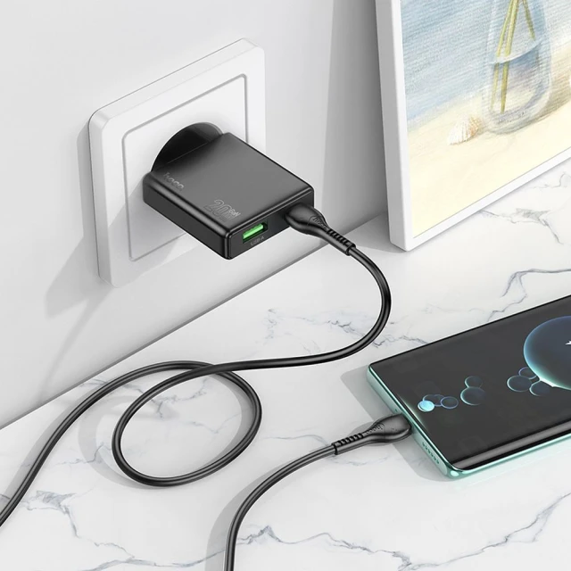 Мережевий зарядний пристрій Hoco N38 Slim USB-A + USB-C QC3.0 PD 20W Black (6942007659178)