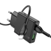 Мережевий зарядний пристрій Hoco N38 Slim USB A + USB C QC3.0 PD 3A 20W + кабель USB C to Lightning Black (6942007659185)