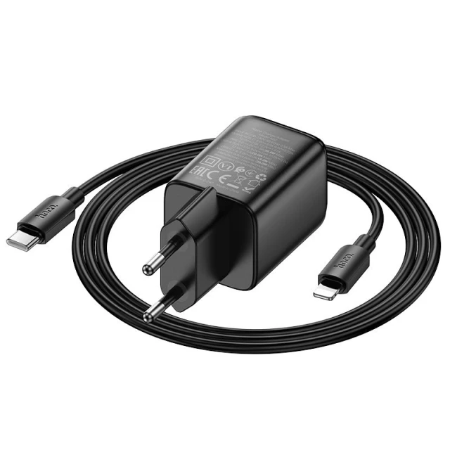 Мережевий зарядний пристрій Hoco N52 USB A + USB C QC3.0 PD 3A 20W + кабель USB C to Lightning Black (6942007659208)