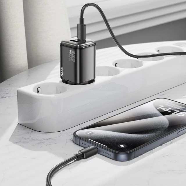 Мережевий зарядний пристрій Hoco N52 USB A + USB C QC3.0 PD 3A 20W + кабель USB C to Lightning Black (6942007659208)