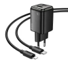Мережевий зарядний пристрій Hoco N52 USB A + USB C QC3.0 PD 3A 20W + кабель USB C to Lightning Black (6942007659208)