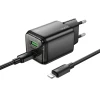 Мережевий зарядний пристрій Hoco N52 USB A + USB C QC3.0 PD 3A 20W + кабель USB C to Lightning Black (6942007659208)