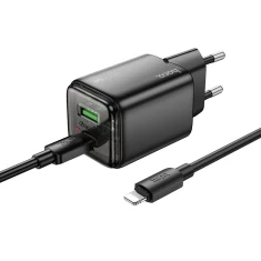 Мережевий зарядний пристрій Hoco N52 USB A + USB C QC3.0 PD 3A 20W + кабель USB C to Lightning Black (6942007659208)