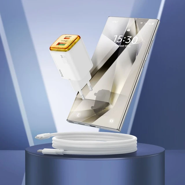 Мережевий зарядний пристрій Hoco N52 USB A + USB C QC3.0 PD 3A 20W + кабель USB C to USB C White (6942007659222)