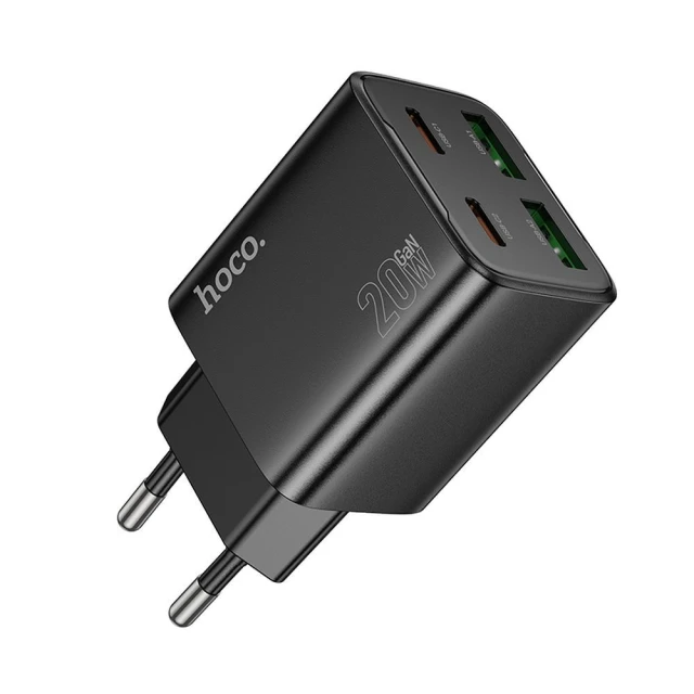 Мережевий зарядний пристрій Hoco N55 2×USB-C + 2×USB-A QC3.0 PD 20W Black (6942007659239)