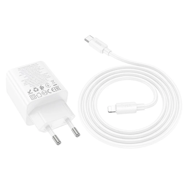 Мережевий зарядний пристрій Hoco N55 2×USB-C + 2×USB-A QC3.0 PD 20W + кабель USB-C to Lightning White (6942007659253)