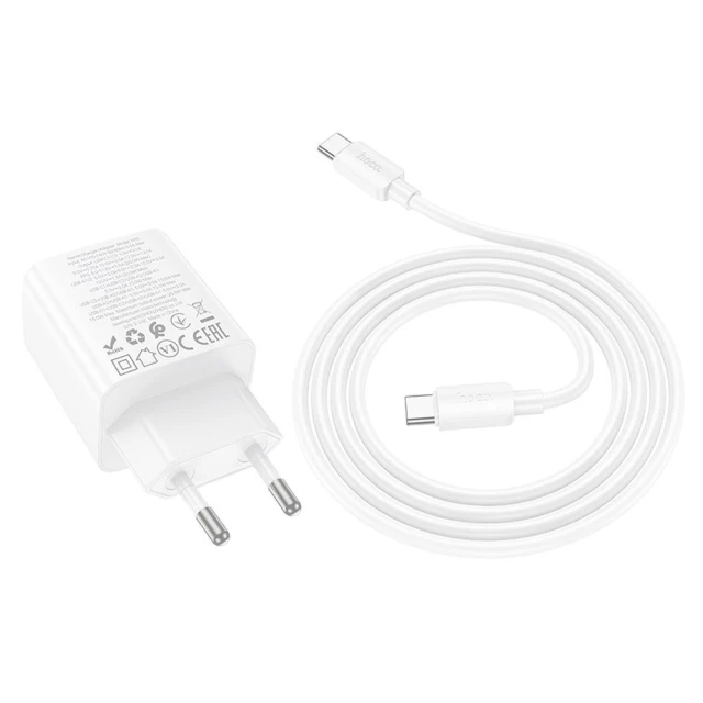 Мережевий зарядний пристрій Hoco N55 2×USB-C + 2×USB-A QC3.0 PD 20W + кабель USB-C to USB-C White (6942007659260)