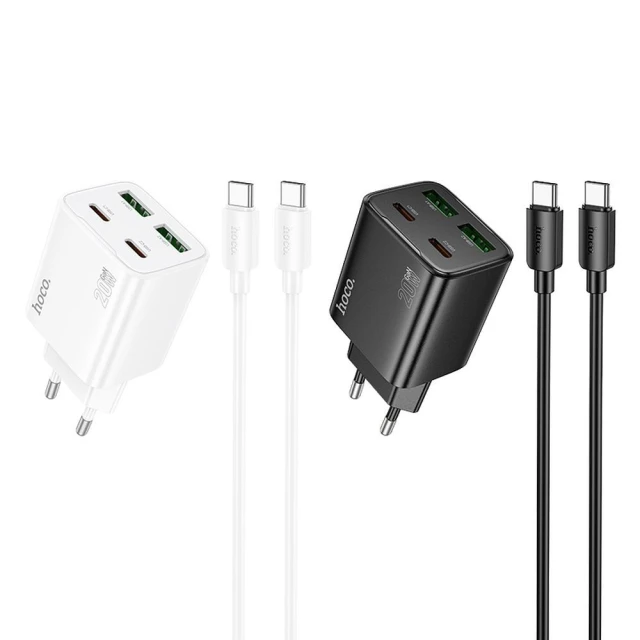 Мережевий зарядний пристрій Hoco N55 2×USB-C + 2×USB-A QC3.0 PD 20W + кабель USB-C to USB-C White (6942007659260)