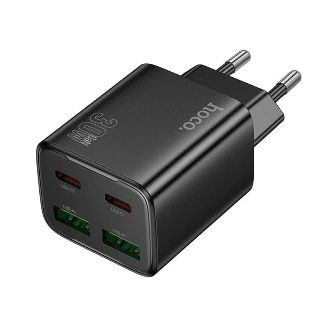 Мережевий зарядний пристрій Hoco N56 2x USB-C + 2x USB-A QC3.0 PD 30W Black (6942007659277)