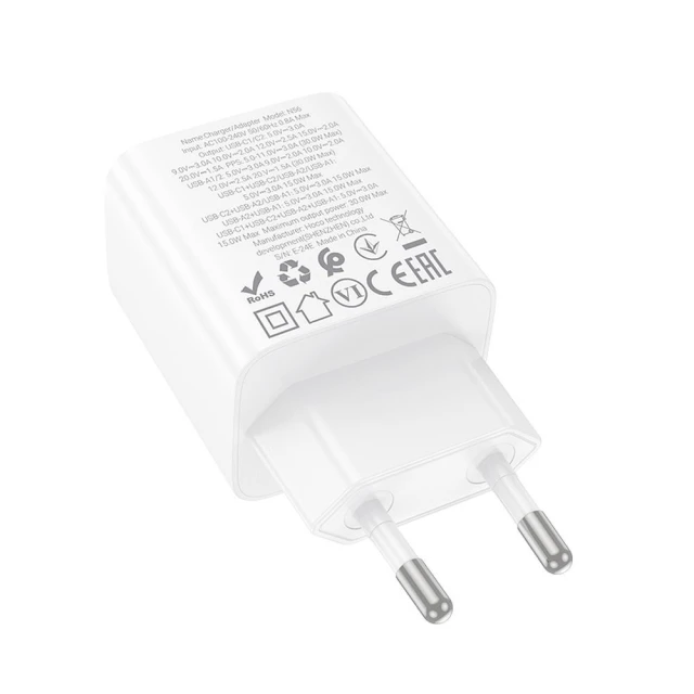 Мережевий зарядний пристрій Hoco N56 2×USB-C + 2×USB-A QC3.0 PD 30W White (6942007659284)