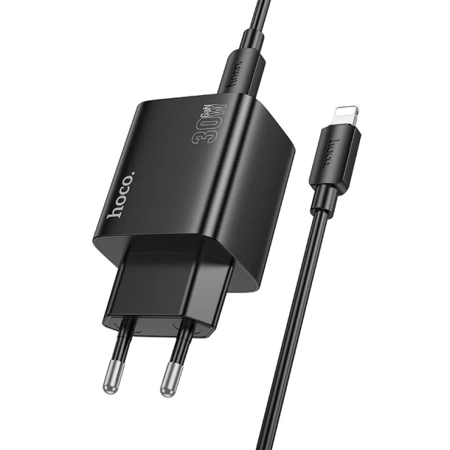 Мережевий зарядний пристрій Hoco N56 2×USB-C + 2×USB-A QC3.0 PD 30W + кабель USB-C to Lightning Black (6942007659291)