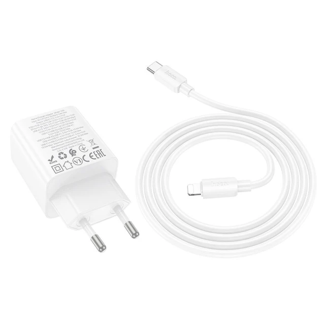 Мережевий зарядний пристрій Hoco N56 2x USB C + 2x USB A QC3.0 PD 3A 30W + кабель USB C to Lightning White (6942007659307)