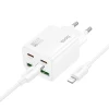 Мережевий зарядний пристрій Hoco N56 2x USB C + 2x USB A QC3.0 PD 3A 30W + кабель USB C to Lightning White (6942007659307)