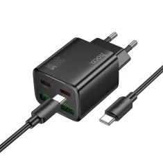 Мережевий зарядний пристрій Hoco N56 2x USB C + 2x USB A QC3.0 PD 3A 30W + кабель USB C to USB C Black (6942007659314)