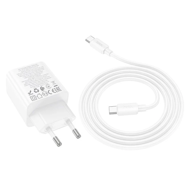 Мережевий зарядний пристрій Hoco N56 2×USB-C + 2×USB-A QC3.0 PD 30W + кабель USB-C to USB-C White (6942007659321)
