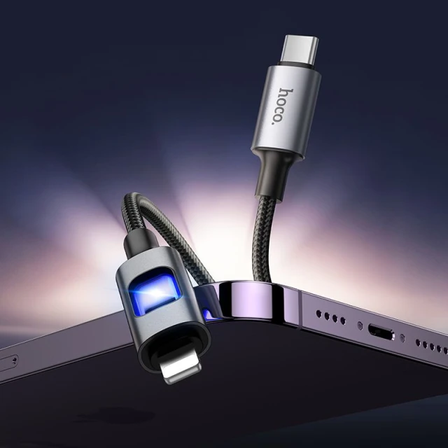 Кабель USB з діодами LED USB C до Lightning Hoco PD 27W 1,2 м U144 Black (6942007659543)