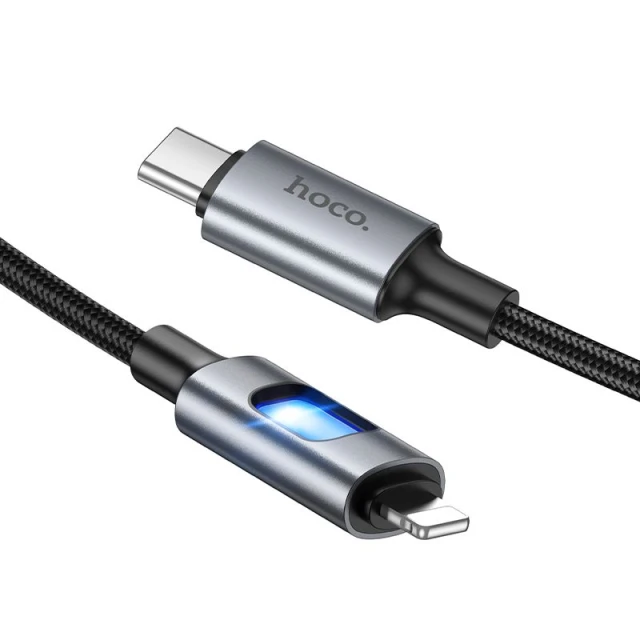 Кабель USB з діодами LED USB C до Lightning Hoco PD 27W 1,2 м U144 Black (6942007659543)