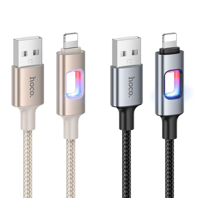 Кабель Hoco U144 USB A до Lightning 2.4A 1.2 м з LED Black (6942007659567)