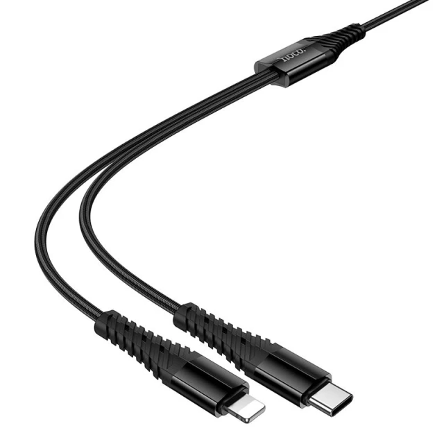 Кабель Hoco X123 2в1 USB C to USB C + Lightning 1 m Black (6942007663588)