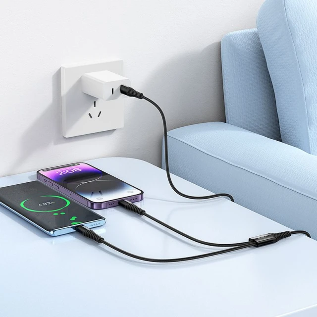 Кабель Hoco X123 2в1 USB C to USB C + Lightning 1 m Black (6942007663588)