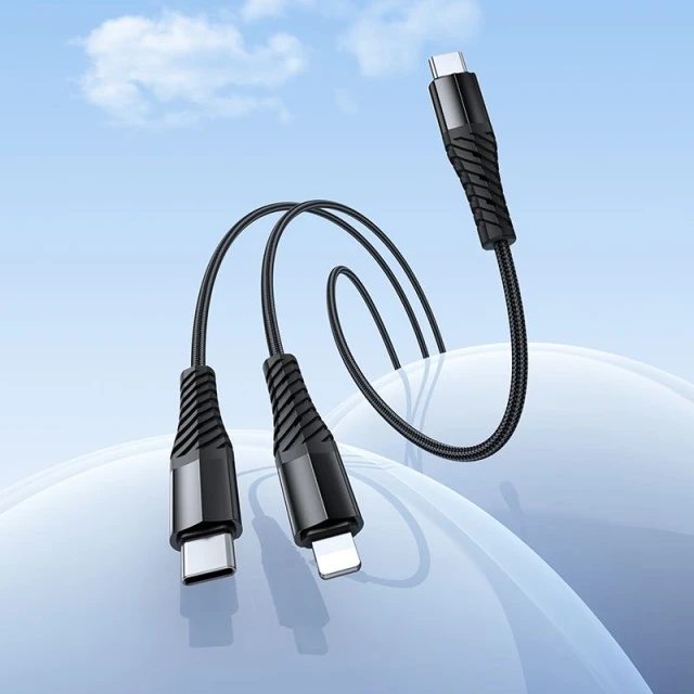 Кабель Hoco X123 2в1 USB C to USB C + Lightning 1 m Black (6942007663588)