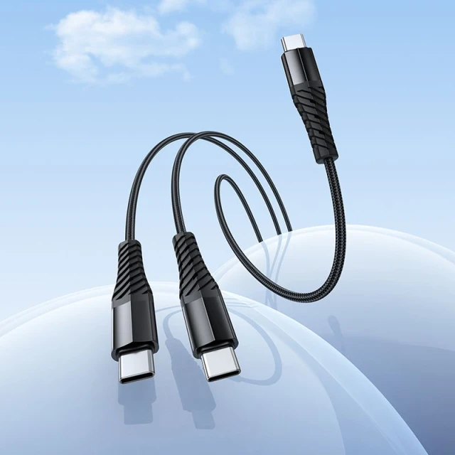 Кабель Hoco X123 2в1 USB-C to USB-C+C 1м Black (6942007663595)