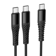 Кабель Hoco X123 2в1 USB-C to USB-C+C 1м Black (6942007663595)