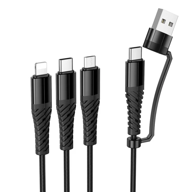 Кабель Hoco X123 3в1 USB C/USB A to Lightning + USB C + Micro USB 1m Black (6942007663601)