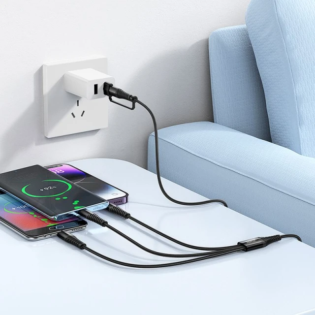 Кабель Hoco X123 3в1 USB C/USB A to Lightning + USB C + Micro USB 1m Black (6942007663601)
