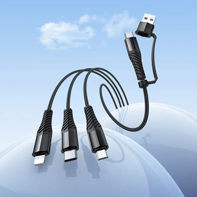 Кабель Hoco X123 3в1 USB C/USB A to Lightning + USB C + Micro USB 1m Black (6942007663601)