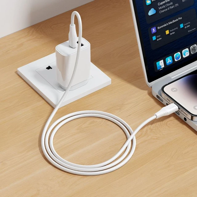 Кабель Hoco X124 USB-C to Lightning PD 27W силіконовий 1m White (6942007664394)