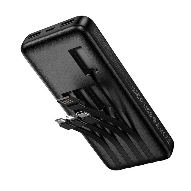 Портативний зарядний пристрій Hoco J163 10000 mAh 2A з вбудованими кабелями USB A + USB C + Lightning + Micro USB Black (6942007664578)