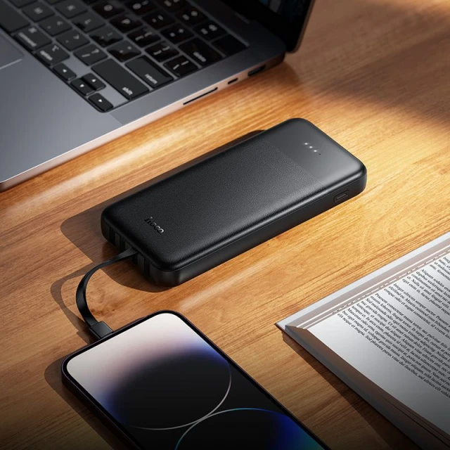 Портативний зарядний пристрій Hoco J163 10000 mAh 2A з вбудованими кабелями USB A + USB C + Lightning + Micro USB Black (6942007664578)