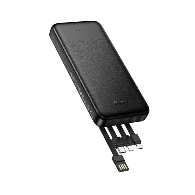 Портативний зарядний пристрій Hoco J163 10000 mAh 2A з вбудованими кабелями USB A + USB C + Lightning + Micro USB Black (6942007664578)