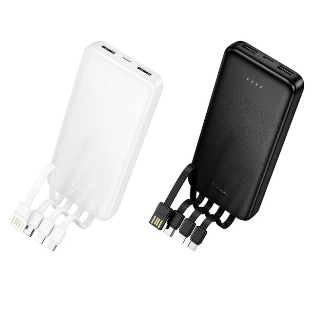 Портативний зарядний пристрій Hoco J163 10000 mAh 2A з чотирма вбудованими кабелями USB A + USB C + Lightning + Micro USB White (6942007664585)