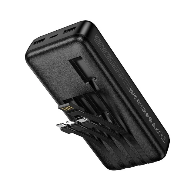 Портативний зарядний пристрій Hoco J163A 20000 mAh 2A з чотирма вбудованими кабелями USB A + USB C + Lightning + Micro USB Black (6942007664592)