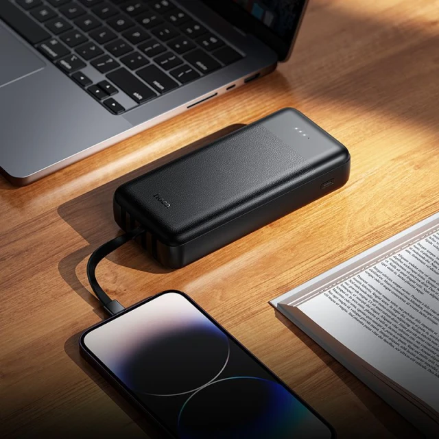 Портативний зарядний пристрій Hoco J163A 20000 mAh 2A з чотирма вбудованими кабелями USB A + USB C + Lightning + Micro USB Black (6942007664592)
