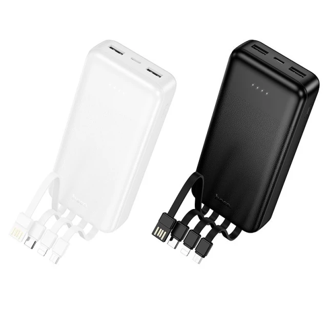 Портативний зарядний пристрій Hoco J163A 20000 mAh 2A з чотирма вбудованими кабелями USB A + USB C + Lightning + Micro USB White (6942007664608)