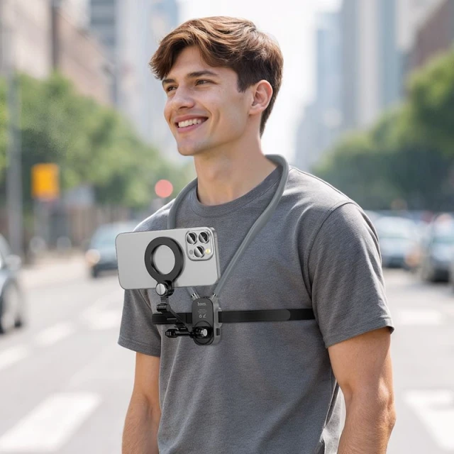 Держатель Hoco K31 на шею магнитный Grey (6942007664646)