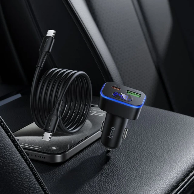 Автомобільний зарядний пристрій Hoco Z63B USB A + USB C QC3.0 PD 48W + кабель USB C до C Black (6942007666251)