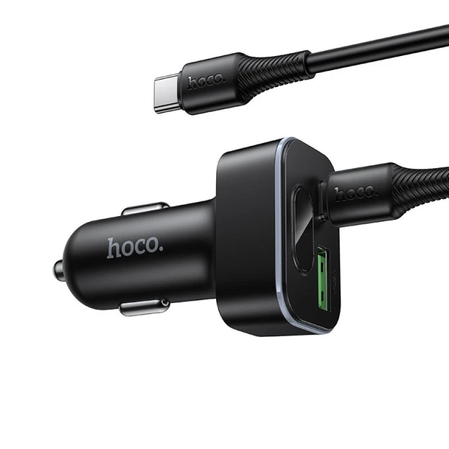Автомобільний зарядний пристрій Hoco Z63B USB A + USB C QC3.0 PD 48W + кабель USB C до C Black (6942007666251)