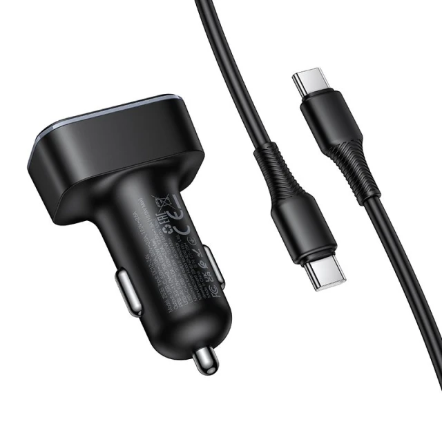 Автомобільний зарядний пристрій Hoco Z63B USB A + USB C QC3.0 PD 48W + кабель USB C до C Black (6942007666251)
