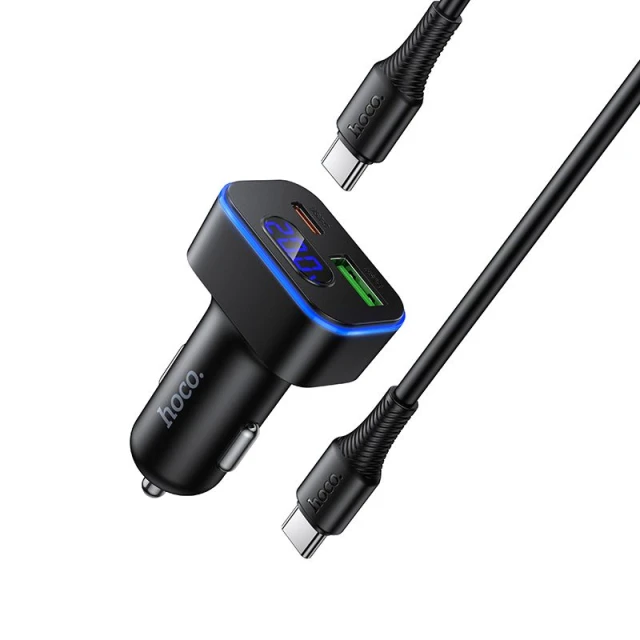 Автомобільний зарядний пристрій Hoco Z63B USB A + USB C QC3.0 PD 48W + кабель USB C до C Black (6942007666251)