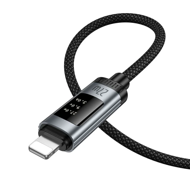 Кабель USB C до Lightning Hoco PD 27W 1,2 м з дисплеєм U148 Black (6942007668668)