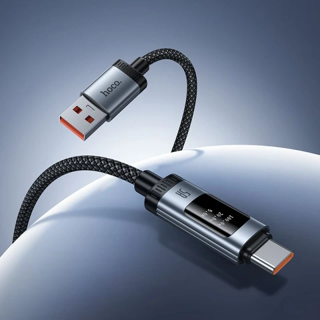 Кабель Hoco U148 USB A to USB C PD 6A 100W 1.2 m з дисплеєм Black (6942007668675)