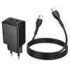 Мережевий зарядний пристрій Hoco N71 USB A + USB C QC3.0 3A 30W + кабель USB C Black (6942007670937)