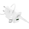 Мережевий зарядний пристрій Hoco N71 USB A + USB C QC3.0 3A 30W + кабель USB C White (6942007670944)