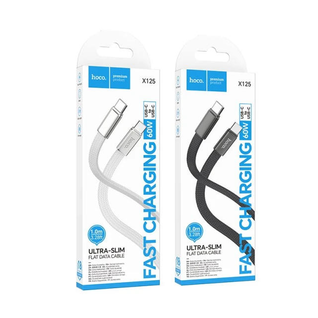 Кабель Hoco X125 USB C to USB C 3A 60W плоский 1 m Black (6942007671682)