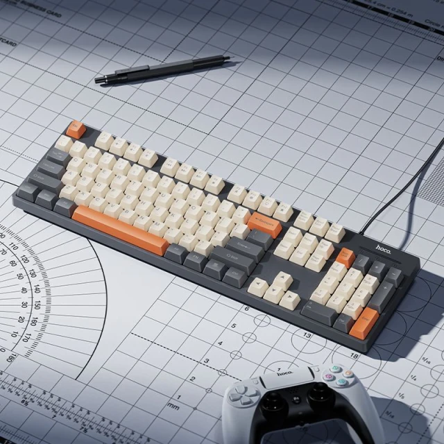 Клавіатура провідна QWERTY Hoco GM61 White Grey Orange (6942007672085)